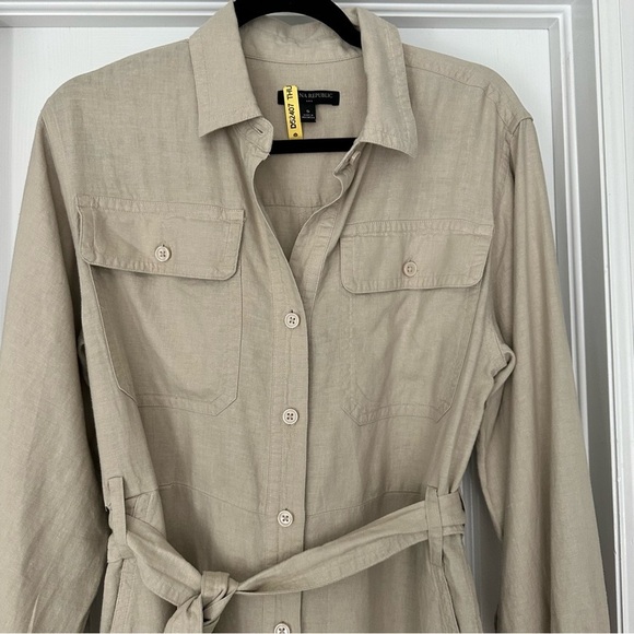 Banana Republic Linen Blend Long Sleeve Shorts Romper in‎ Neutral Stone Small - Picture 6 of 12